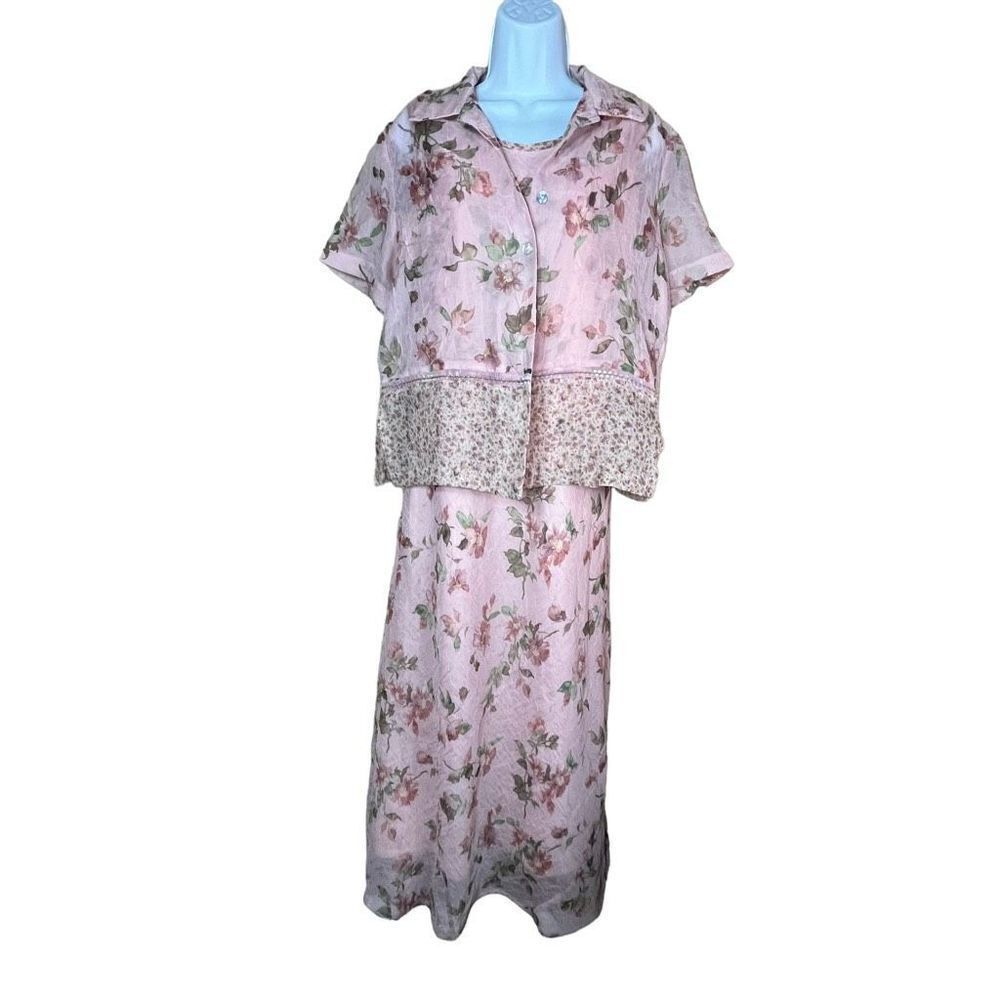 Vintage K Studio Pink Floral Shift Dress and Jacket Size 10